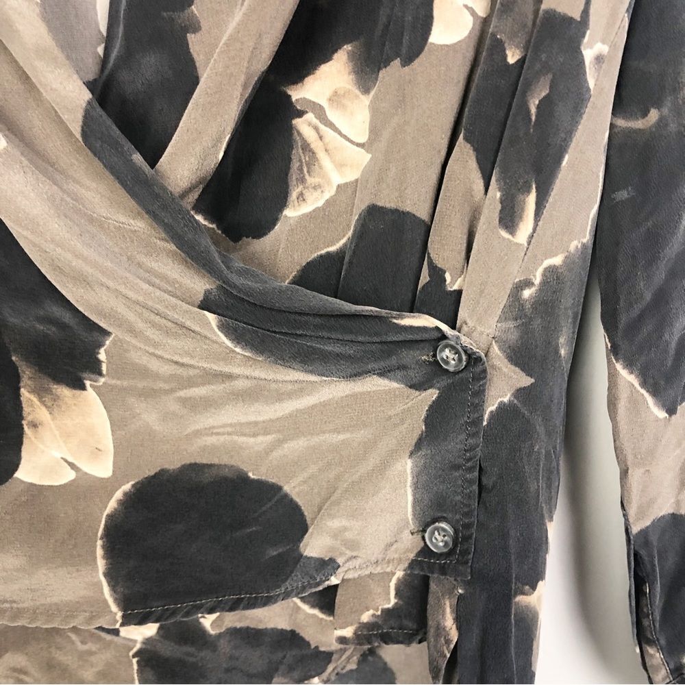 ALL SAINTS | Dissolve Serra 100% Silk Wrap Top Long Sleeve Floral Women’s Size 6 - Picture 5 of 11